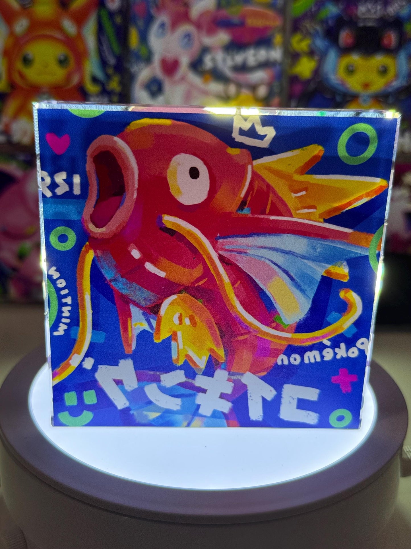 Magikarp CustomMade Pokemon Crystal Acrylic Block 10x10x1.5cm-Gift For him-Pokemon fan-Pokemon TCG PTCG-Pikachu Charizard Full Art