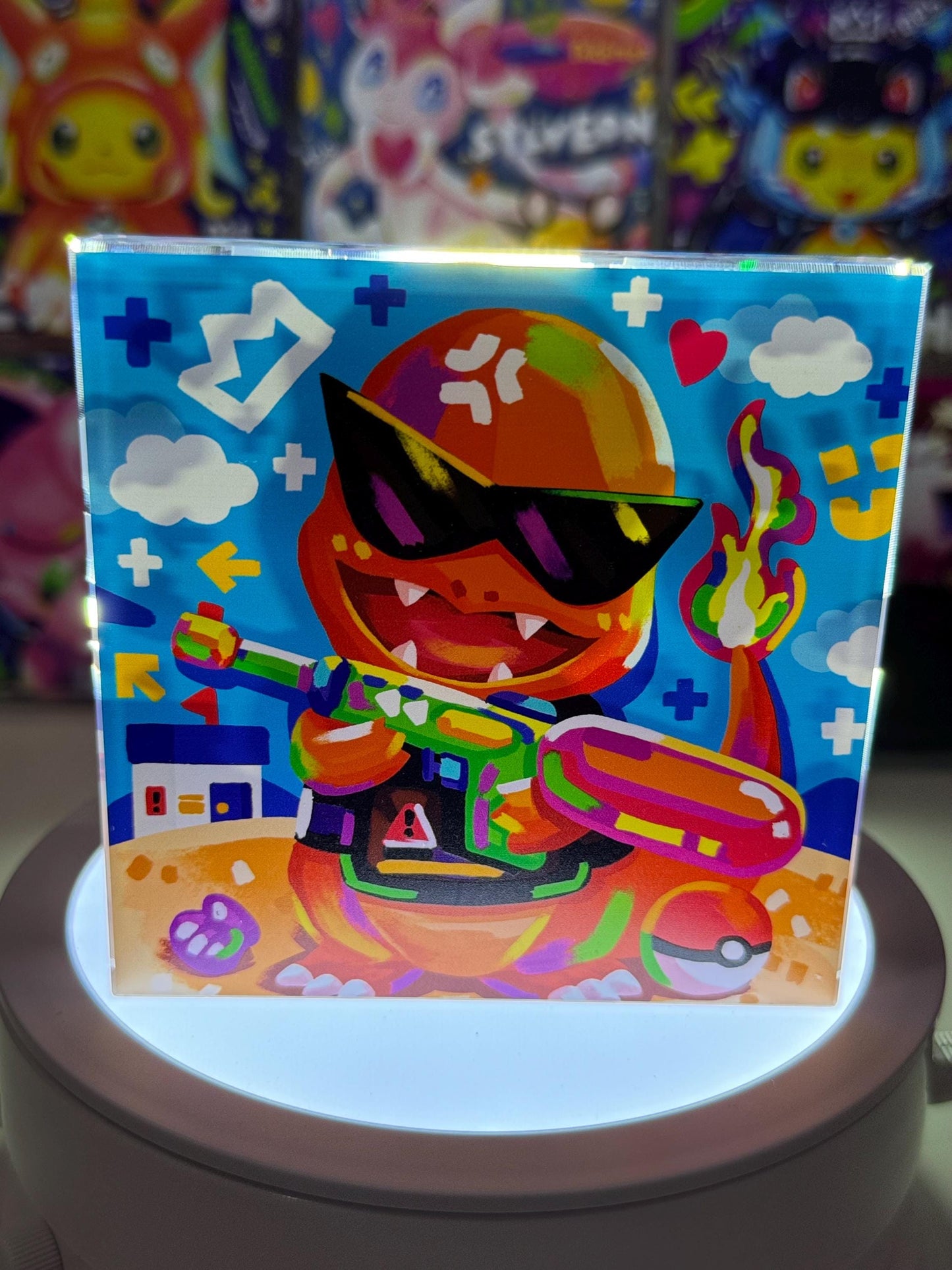 Charmander CustomMade Pokemon Crystal Acrylic Block 10cmx10cmx1.5cm-Gift For him-Pokemon fan-Pokemon TCG PTCG-Pikachu Charizard Full Art