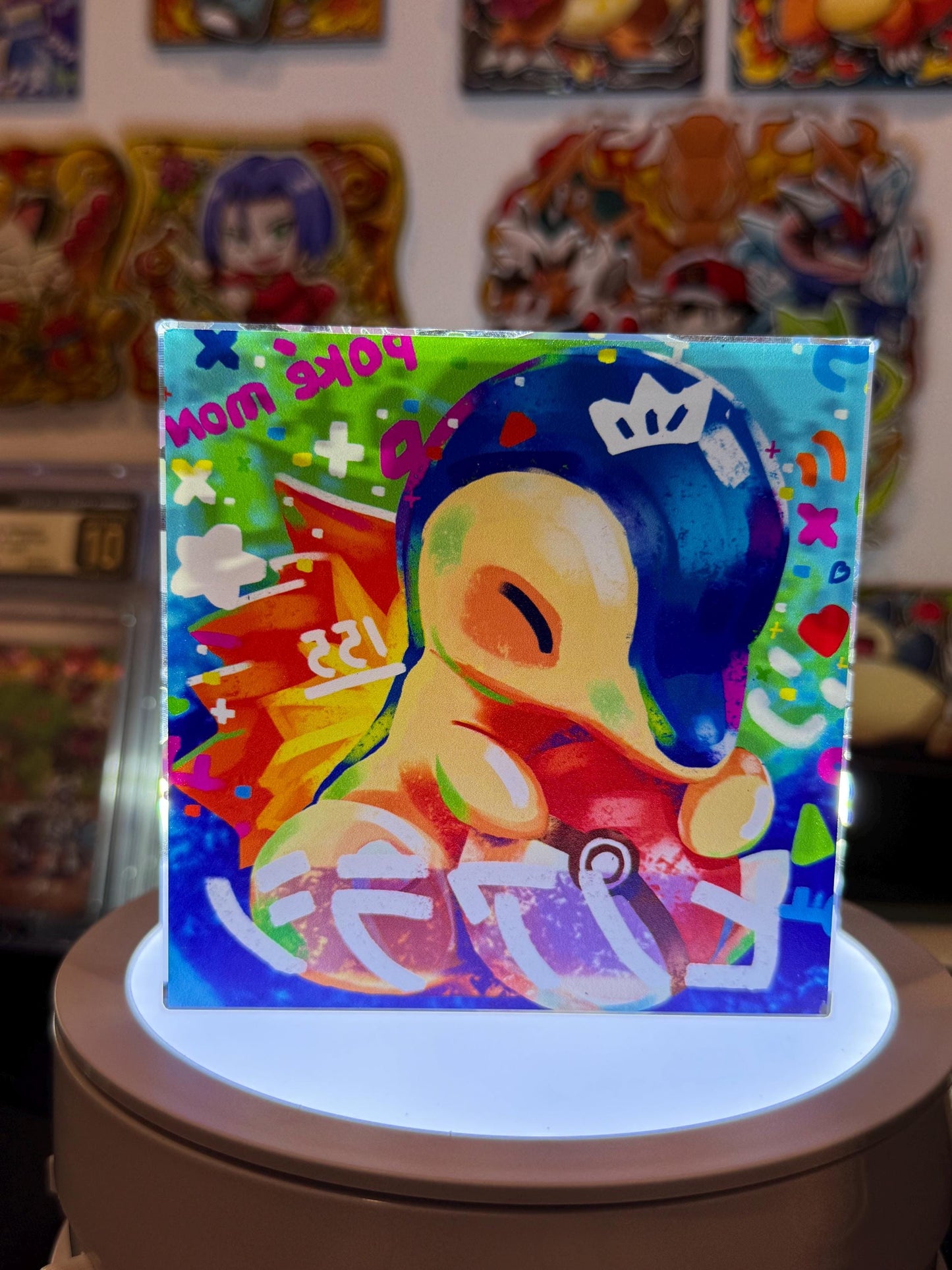 Cyndaquil CustomMade Pokemon Crystal Acrylic Block 10cmx10cmx1.5cm-Gift For him-Pokemon fan-Pokemon TCG PTCG-Pikachu Charizard Full Art