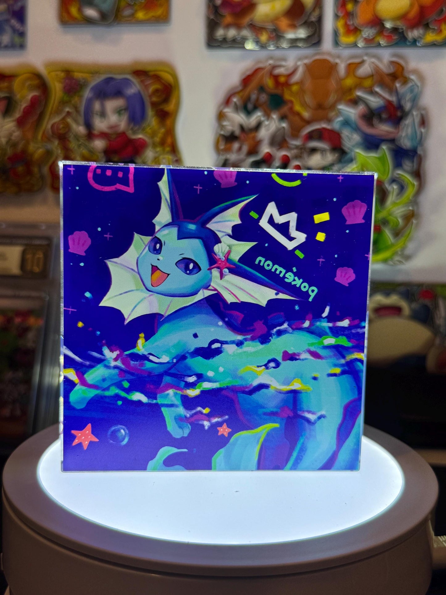 Vaporeon eevee CustomMade Pokemon Crystal Acrylic Block 10cmx10cmx1.5cm-Gift For him-Pokemon fan-Pokemon TCG PTCG-Pikachu Charizard Full Art