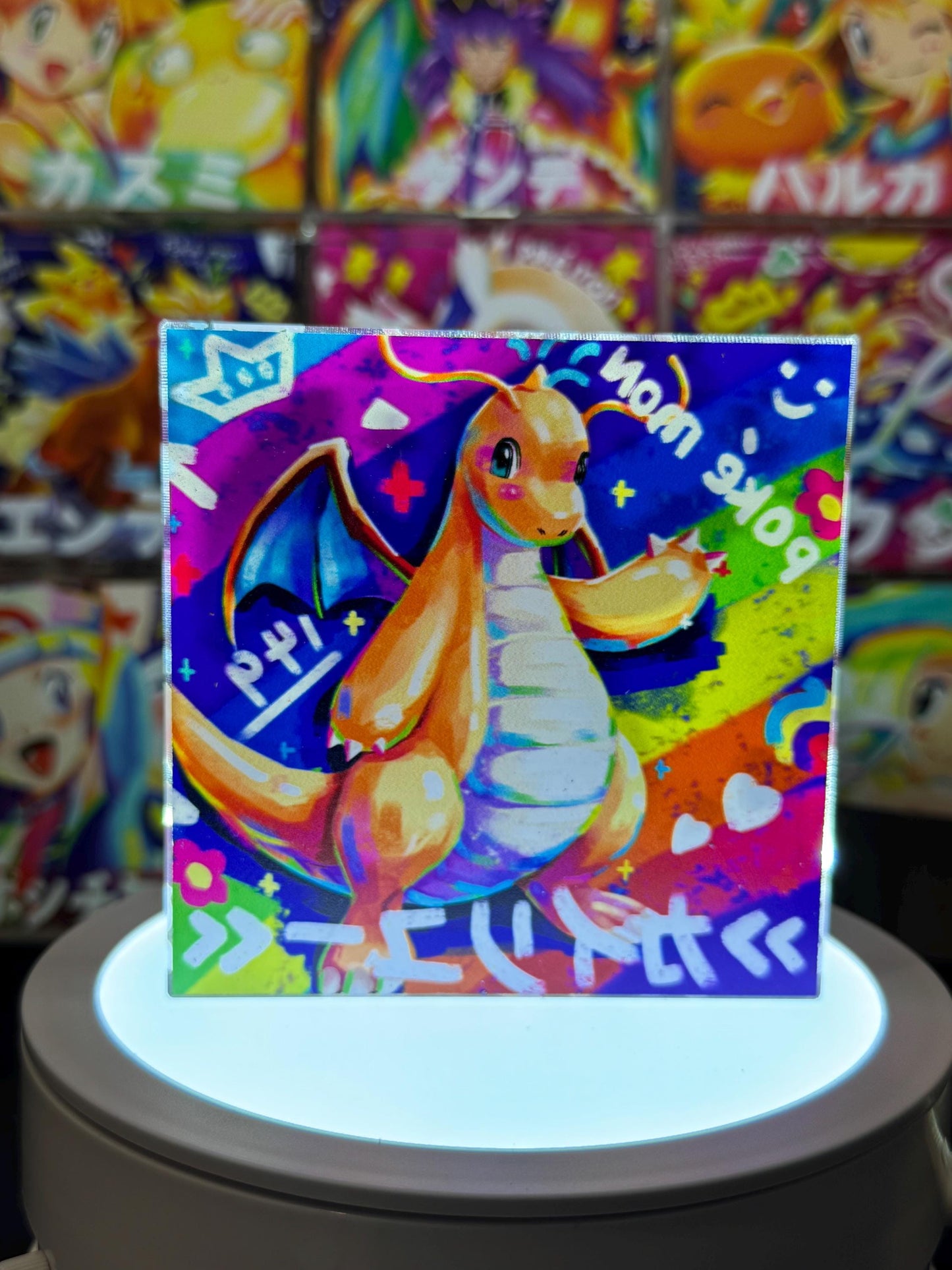 Dragonite CustomMade Pokemon Crystal Acrylic Block 10cmx10cmx1.5cm-Gift For him-Pokemon fan-Pokemon TCG PTCG-Pikachu Charizard Full Art