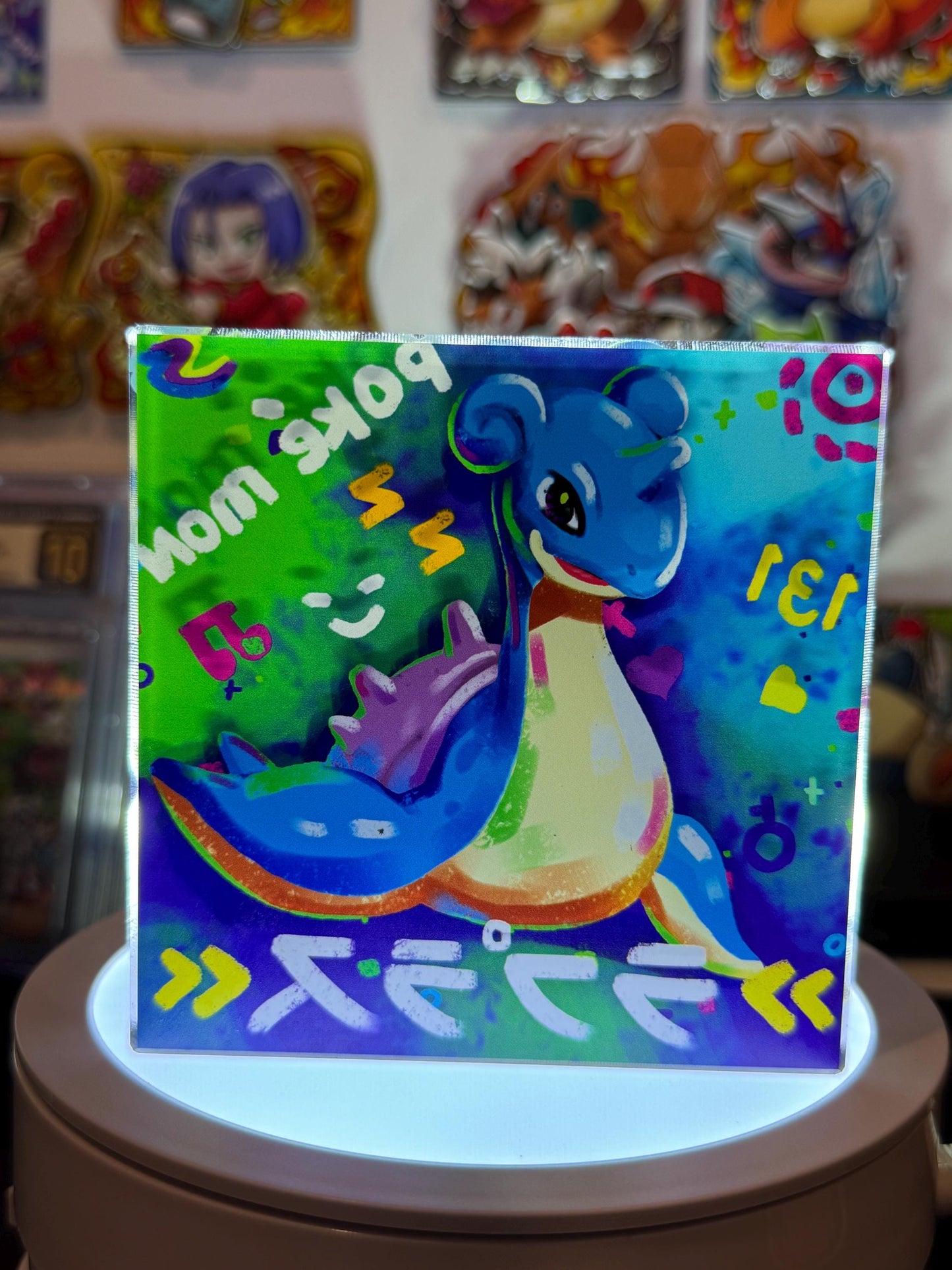 Lapras CustomMade Pokemon Crystal Acrylic Block 10x10x1.5cm-Gift For him-Pokemon fan-Pokemon TCG PTCG-Pikachu Charizard Full Art