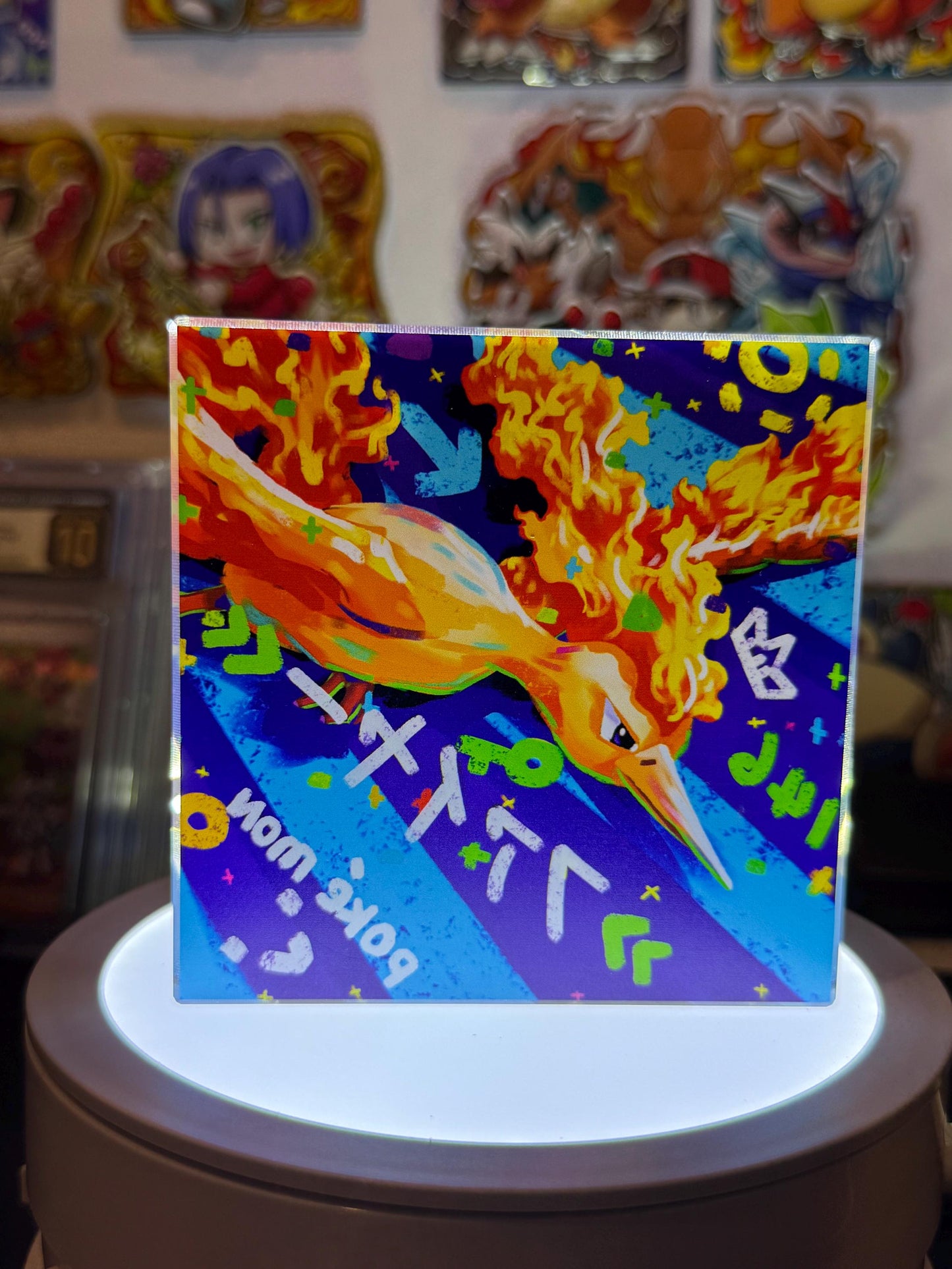 Moltres CustomMade Pokemon Crystal Acrylic Block 10cmx10cmx1.5cm-Gift For him-Pokemon fan-Pokemon TCG PTCG-Pikachu Charizard Full Art