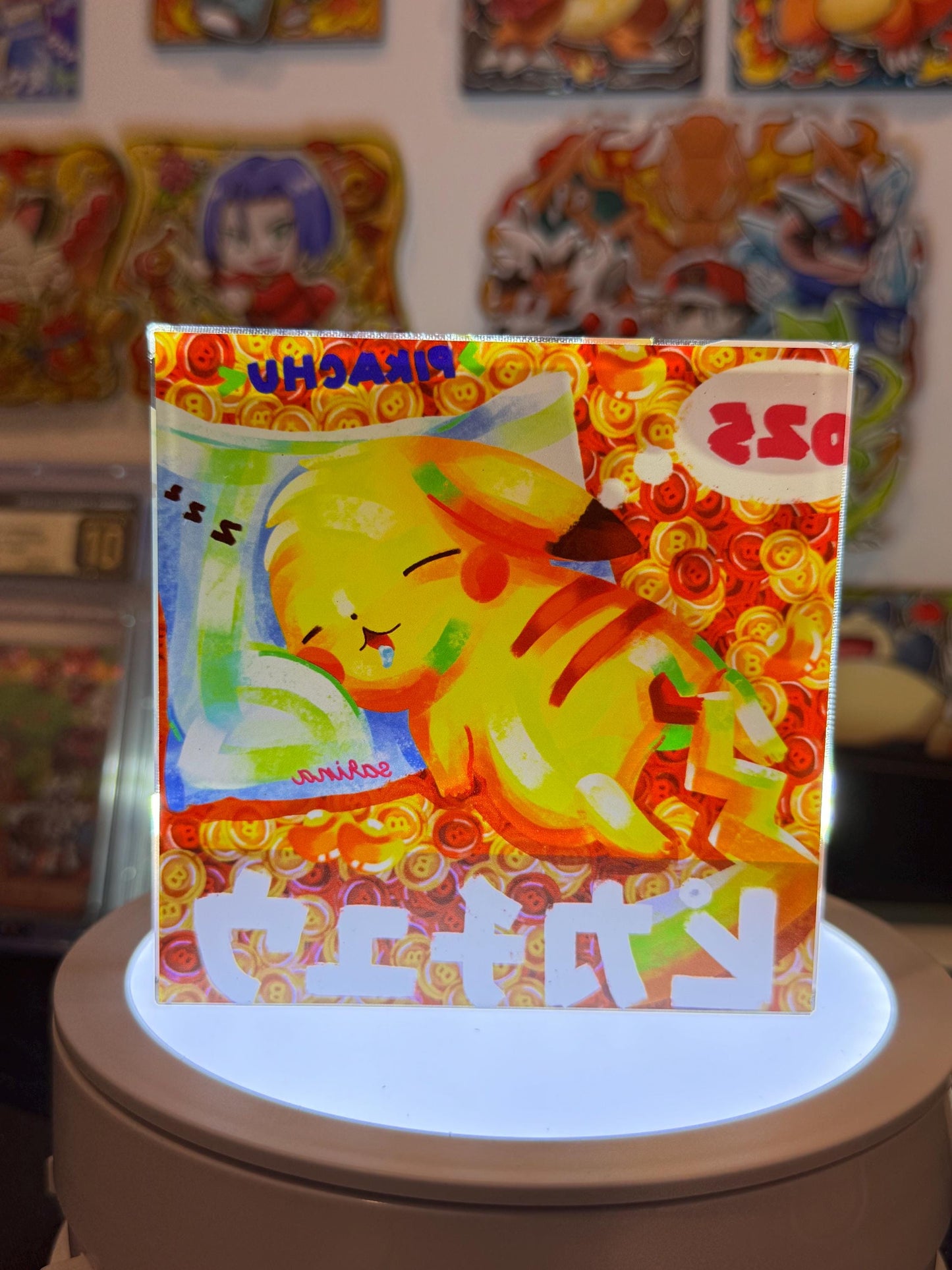 Pikachu CustomMade Pokemon Crystal Acrylic Block 10cmx10cmx1.5cm-Gift For him-Pokemon fan-Pokemon TCG PTCG-Pikachu Charizard Full Art