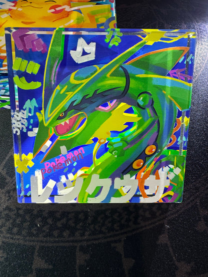 Custom Handmade Pokemon 384 Bedside Decoration Full Art Acrylic Block Rayquaza Gifts For him - Gifts for her - Gaming Decoration Block