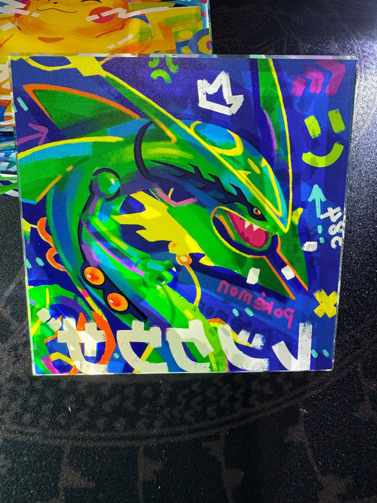 Custom Handmade Pokemon 384 Bedside Decoration Full Art Acrylic Block Rayquaza Gifts For him - Gifts for her - Gaming Decoration Block