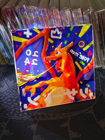 Custom Handmade Pokemon 006 Charizard Decoration Full Art Acrylic Block Charmander Gifts For him - Gifts for her - Gaming Decoration Block