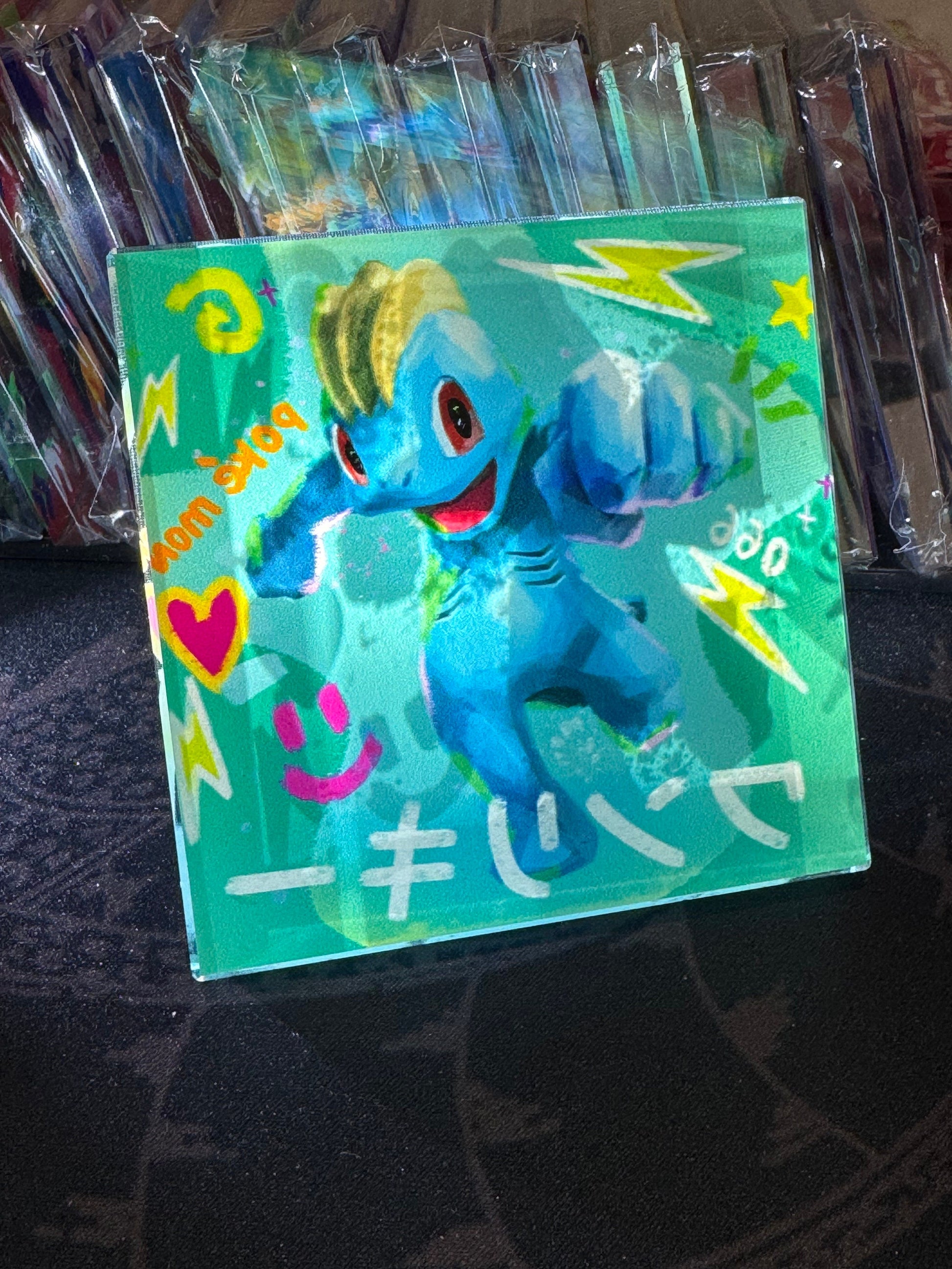 Custom Handmade Pokemon 066 Machop Decoration Full Art Acrylic Block Charmander Gifts For him - Gifts for her - Gaming Decoration Block