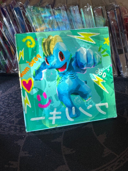 Custom Handmade Pokemon 066 Machop Decoration Full Art Acrylic Block Charmander Gifts For him - Gifts for her - Gaming Decoration Block