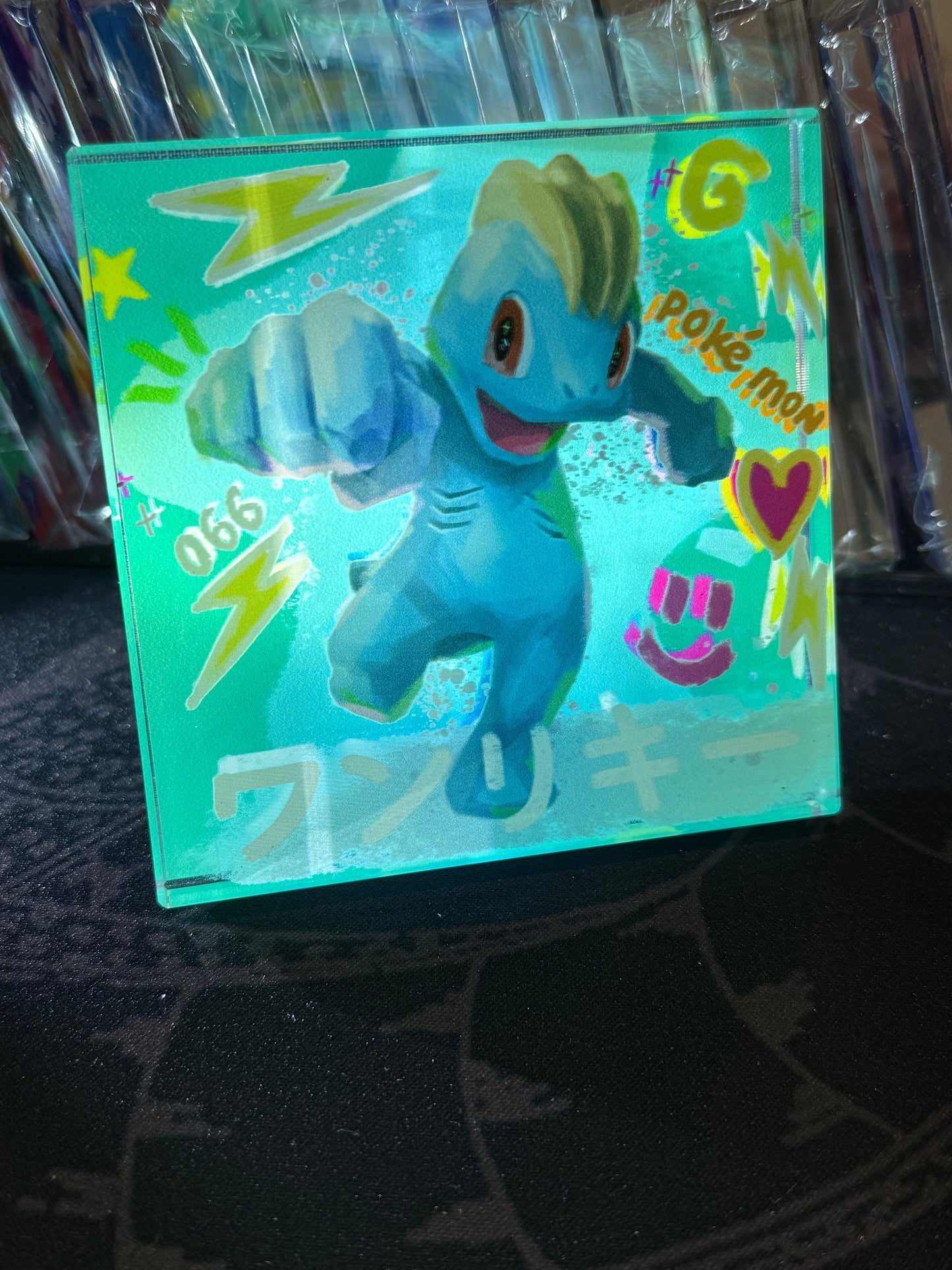 Custom Handmade Pokemon 066 Machop Decoration Full Art Acrylic Block Charmander Gifts For him - Gifts for her - Gaming Decoration Block