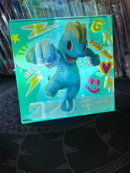 Custom Handmade Pokemon 066 Machop Decoration Full Art Acrylic Block Charmander Gifts For him - Gifts for her - Gaming Decoration Block