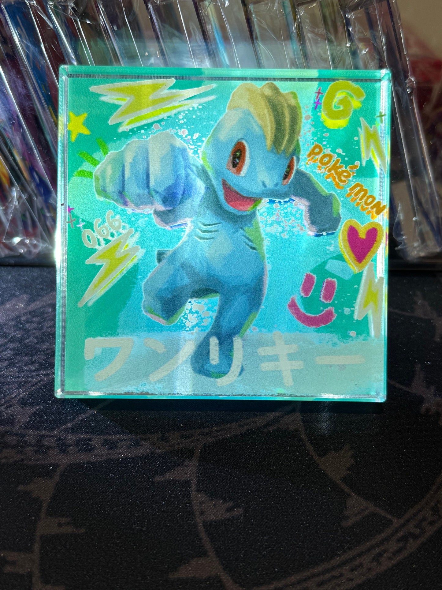Custom Handmade Pokemon 066 Machop Decoration Full Art Acrylic Block Charmander Gifts For him - Gifts for her - Gaming Decoration Block