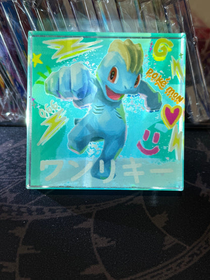 Custom Handmade Pokemon 066 Machop Decoration Full Art Acrylic Block Charmander Gifts For him - Gifts for her - Gaming Decoration Block