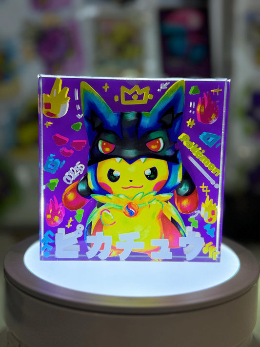 Poncho Pikachu CustomMade Pokemon Crystal Acrylic Block 10x10x1.5cm-Gift For him-Pokemon fan-Pokemon TCG PTCG-Pikachu Charizard Full Art