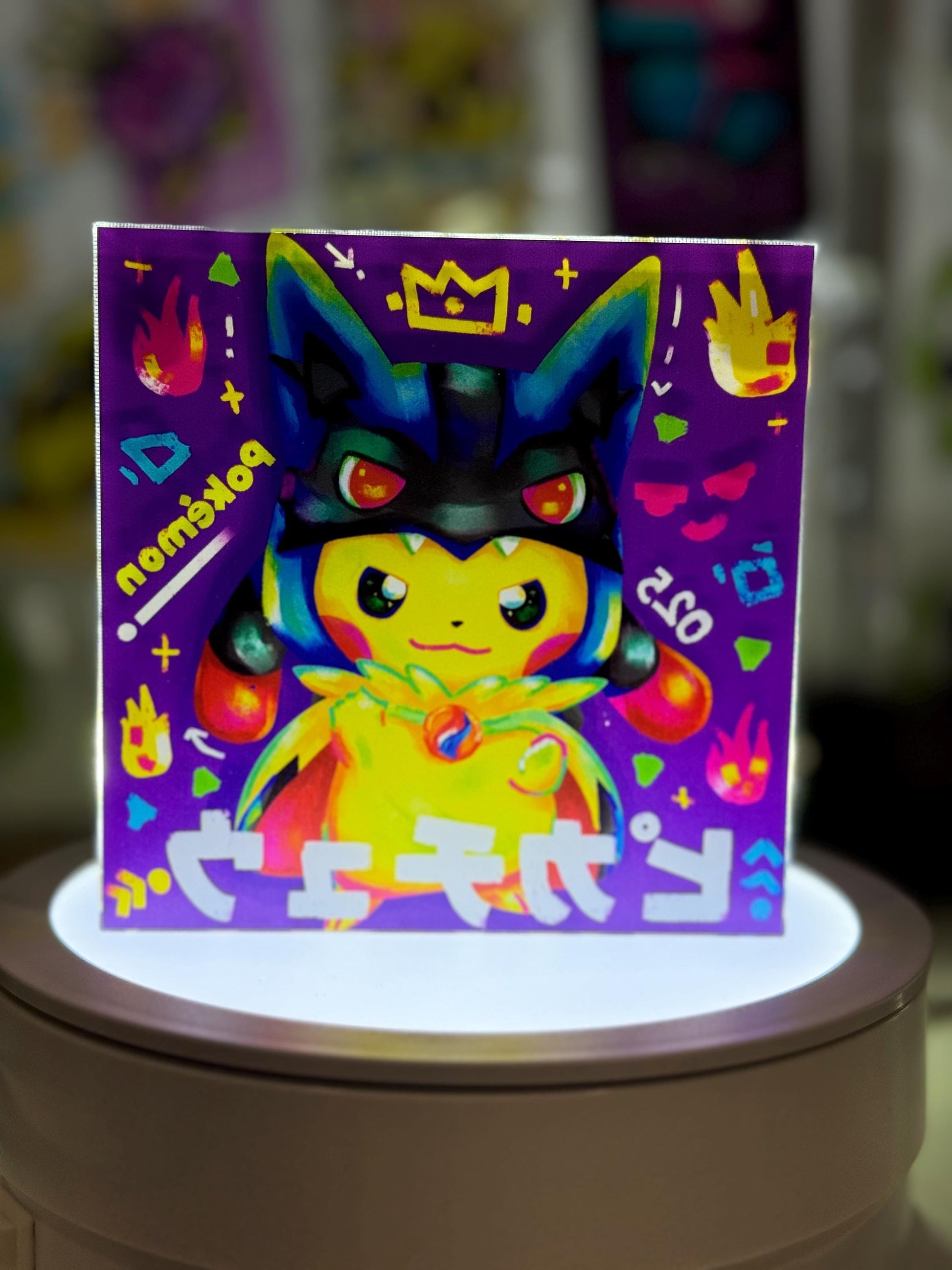 Poncho Pikachu CustomMade Pokemon Crystal Acrylic Block 10x10x1.5cm-Gift For him-Pokemon fan-Pokemon TCG PTCG-Pikachu Charizard Full Art