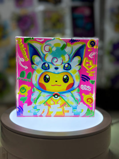 Cosplay Pikachu CustomMade Pokemon Decoration Full Art Acrylic Block 10x10x1.5cm-Gift For him-Pokemon fan-Pokemon TCG PTCG-Pikachu Charizard