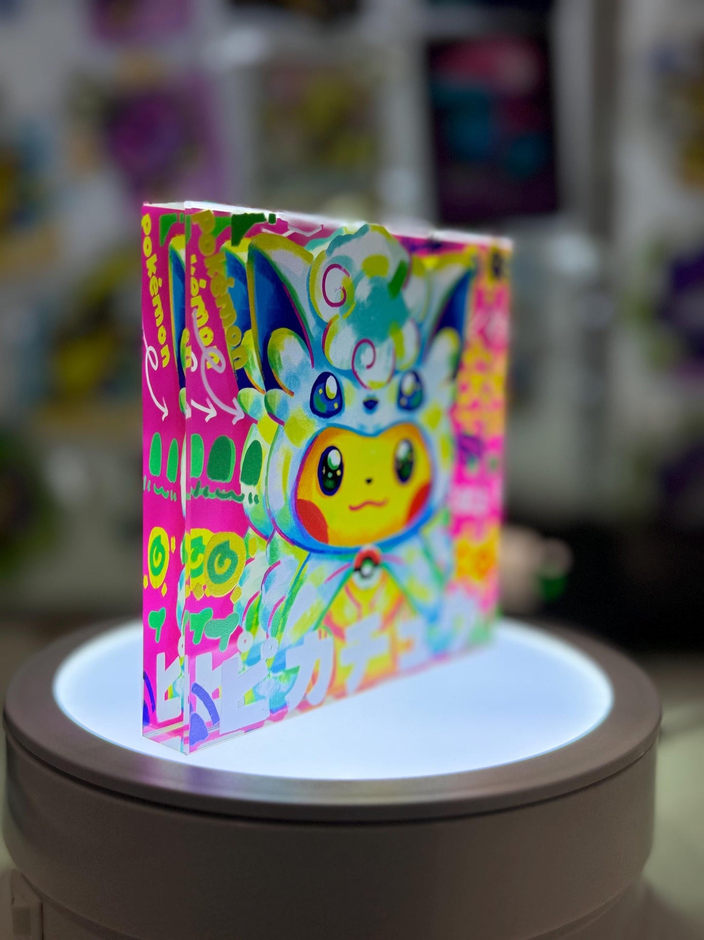 Cosplay Pikachu CustomMade Pokemon Decoration Full Art Acrylic Block 10x10x1.5cm-Gift For him-Pokemon fan-Pokemon TCG PTCG-Pikachu Charizard