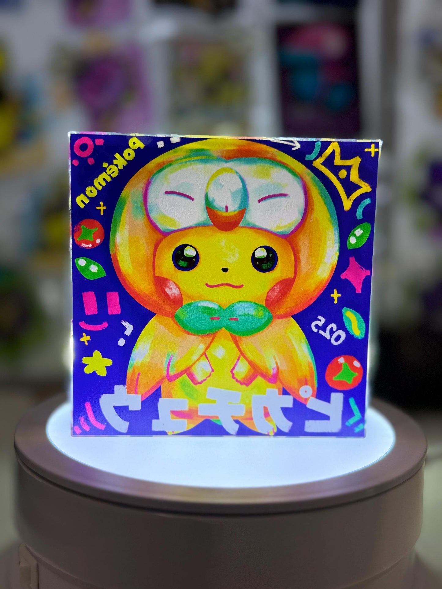 Cosplay Pikachu CustomMade Pokemon Decoration Full Art Acrylic Block 10x10x1.5cm-Gift For him-Pokemon fan-Pokemon TCG PTCG-Pikachu Charizard