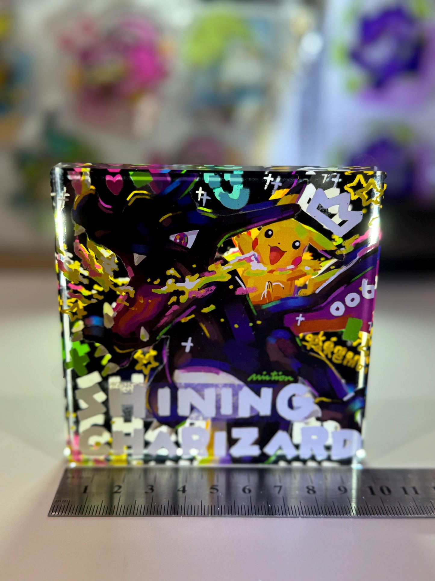 Charizard CustomMade Pokemon Crystal Acrylic Block 10x10x1.5cm-Gift For him-Pokemon fan-Pokemon TCG PTCG-Pikachu Charizard Full Art