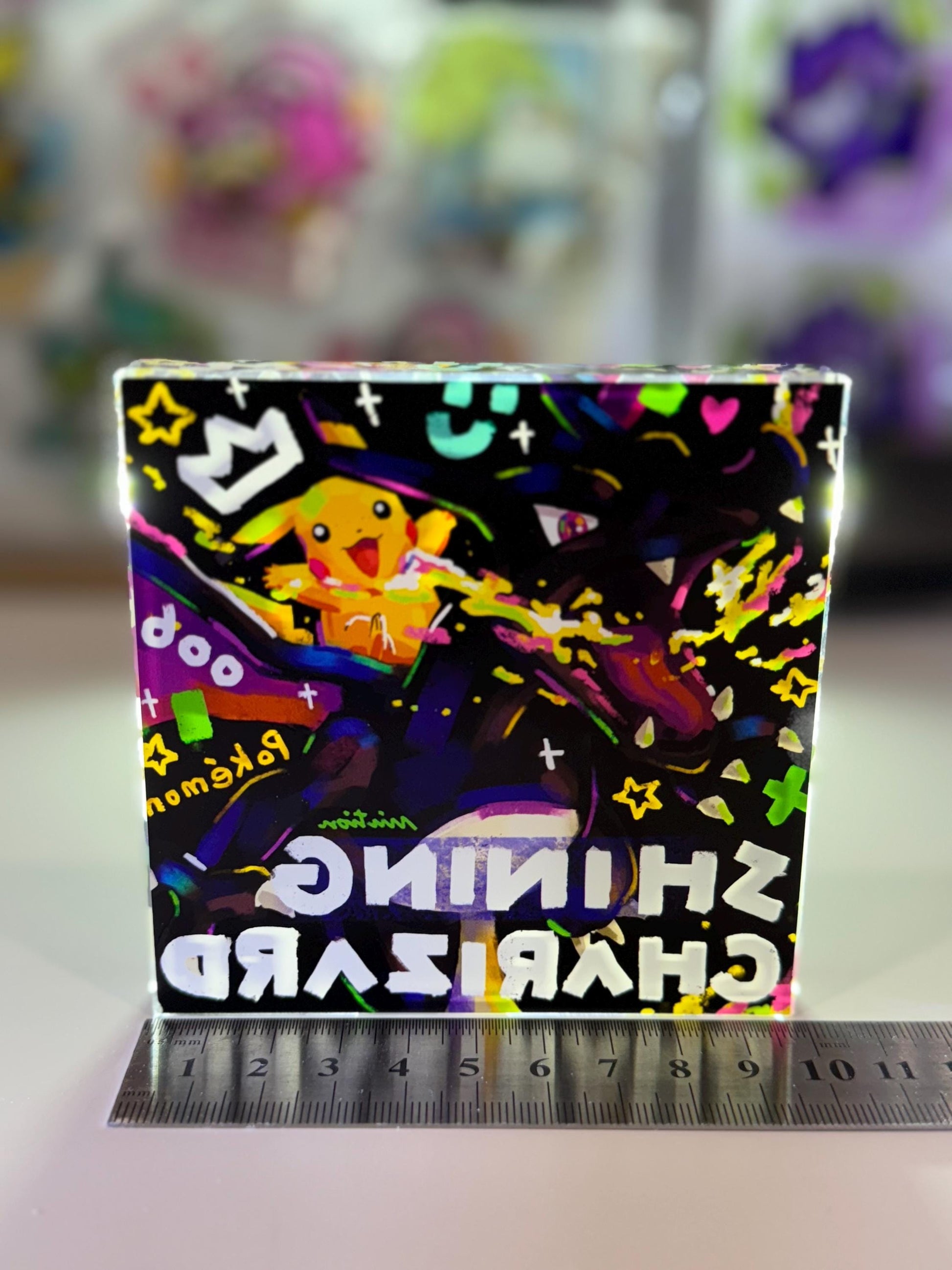 Charizard CustomMade Pokemon Crystal Acrylic Block 10x10x1.5cm-Gift For him-Pokemon fan-Pokemon TCG PTCG-Pikachu Charizard Full Art