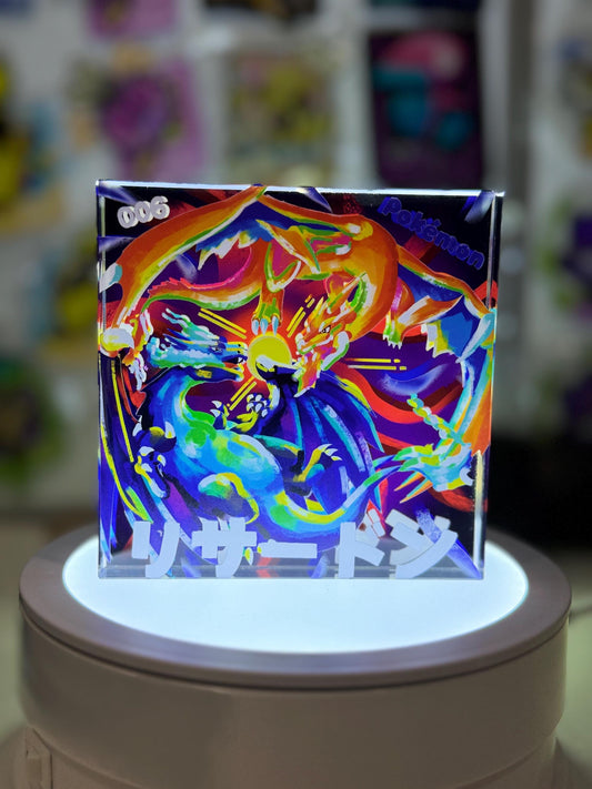 Charizard CustomMade Pokemon Crystal Acrylic Block 10x10x1.5cm-Gift For him-Pokemon fan-Pokemon TCG PTCG-Pikachu Charizard Full Art