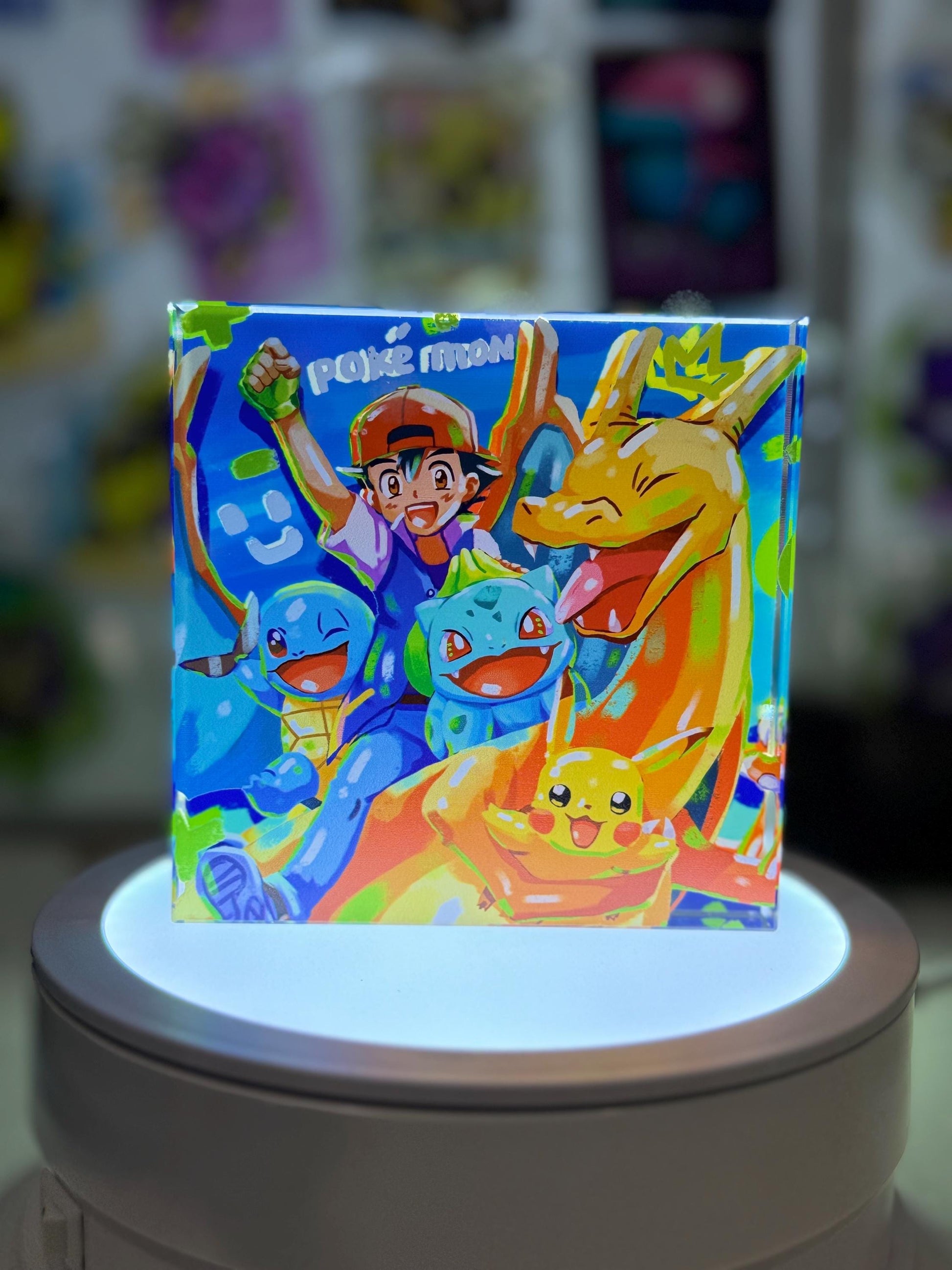 CustomMade Pokemon Crystal Acrylic Block 10x10x1.5cm-Gift For him-Pokemon fan-Pokemon TCG PTCG-Pikachu Charizard Full Art