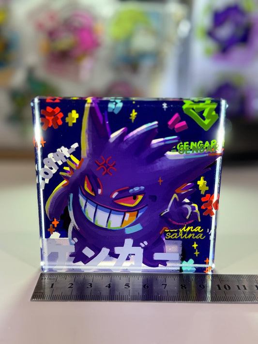 Gengar CustomMade Pokemon Crystal Acrylic Block 10x10x1.5cm-Gift For him-Pokemon fan-Pokemon TCG PTCG-Pikachu Charizard Full Art
