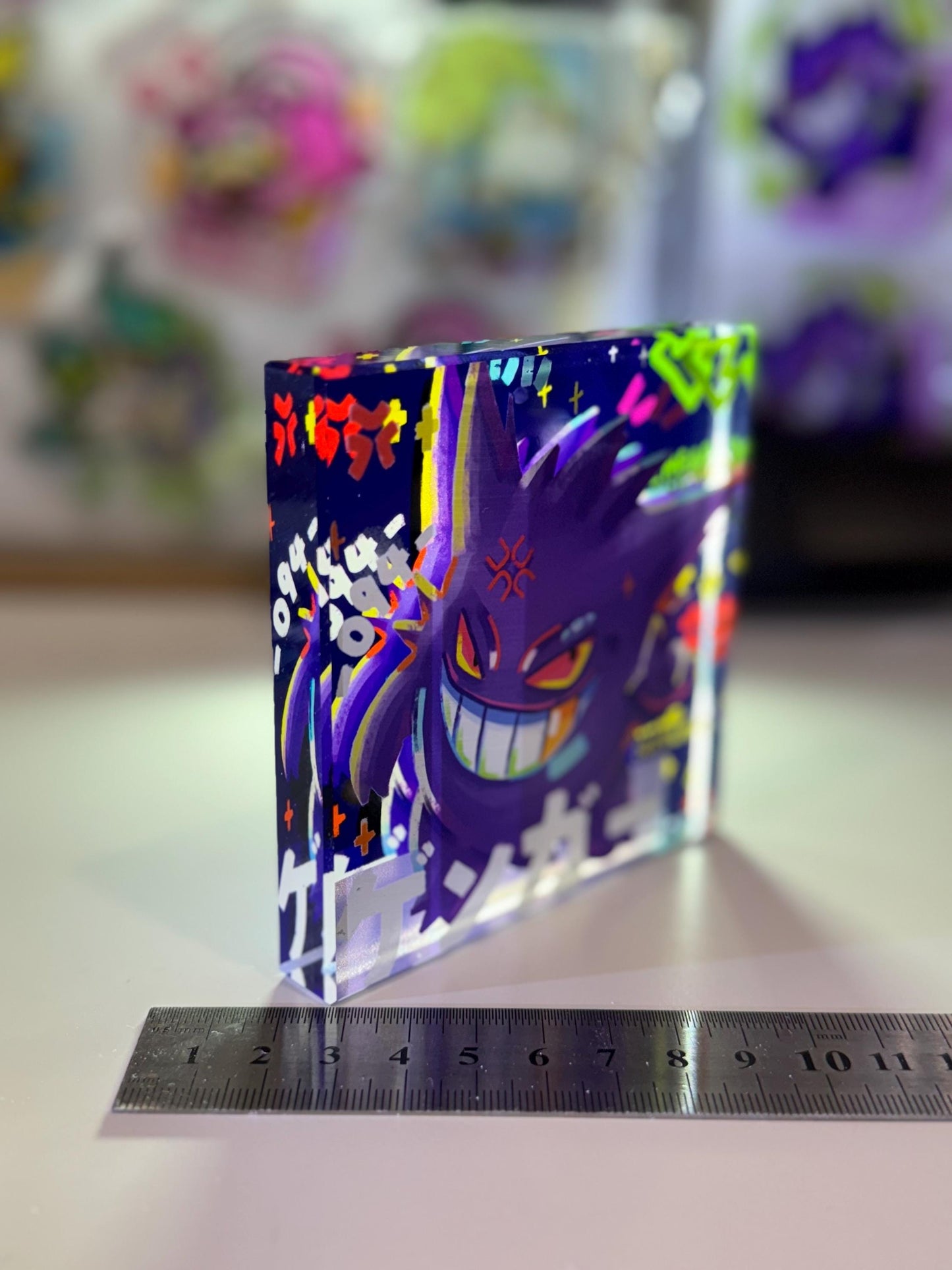 Gengar CustomMade Pokemon Crystal Acrylic Block 10x10x1.5cm-Gift For him-Pokemon fan-Pokemon TCG PTCG-Pikachu Charizard Full Art