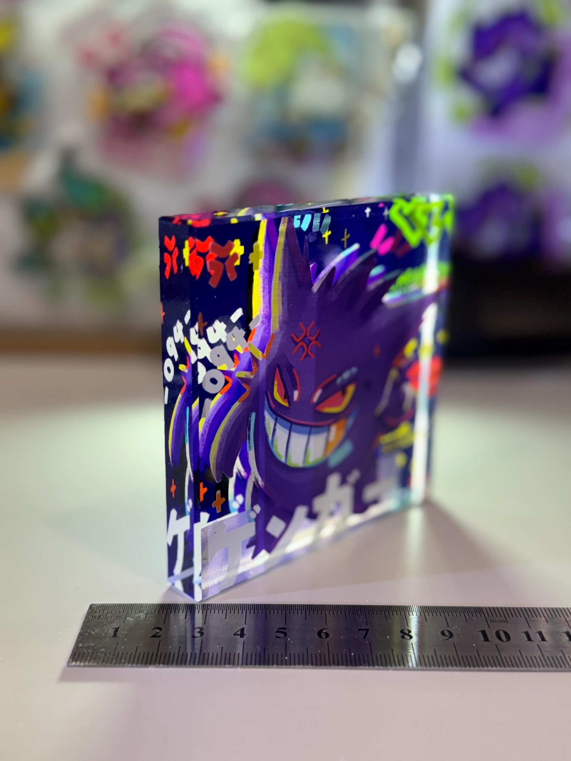 Gengar CustomMade Pokemon Crystal Acrylic Block 10x10x1.5cm-Gift For him-Pokemon fan-Pokemon TCG PTCG-Pikachu Charizard Full Art