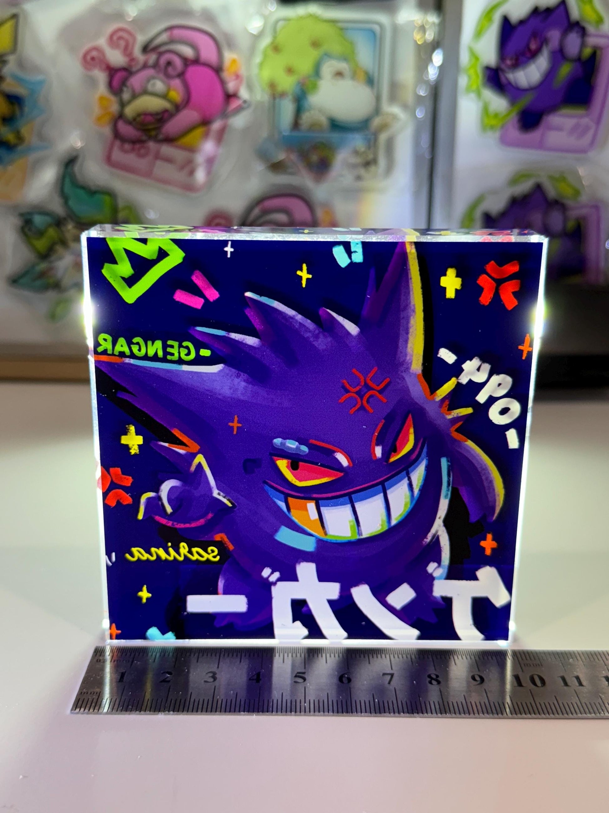 Gengar CustomMade Pokemon Crystal Acrylic Block 10x10x1.5cm-Gift For him-Pokemon fan-Pokemon TCG PTCG-Pikachu Charizard Full Art