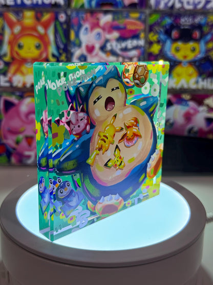 Snorlax CustomMade Pokemon Crystal Acrylic Block 10cmx10cmx1.5cm-Gift For him-Pokemon fan-Pokemon TCG PTCG-Pikachu Charizard Full Art