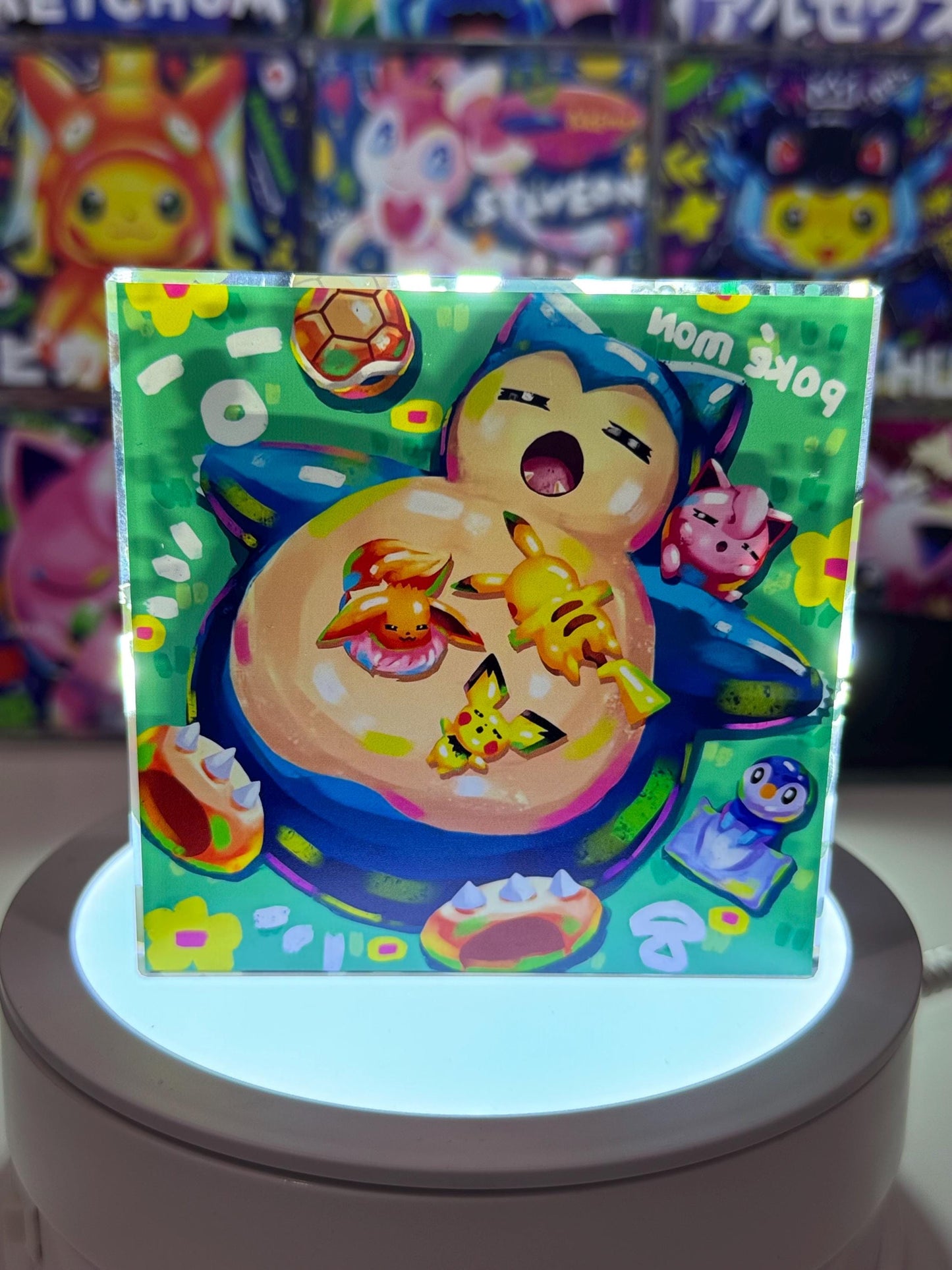 Snorlax CustomMade Pokemon Crystal Acrylic Block 10cmx10cmx1.5cm-Gift For him-Pokemon fan-Pokemon TCG PTCG-Pikachu Charizard Full Art
