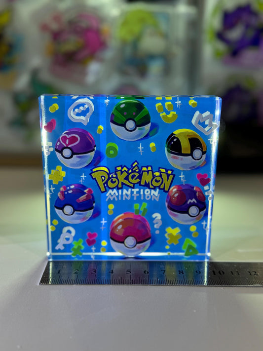 PokeBall CustomMade Pokemon Crystal Acrylic Block 10cmx10cmx1.5cm-Gift For him-Pokemon fan-Pokemon TCG PTCG-Pikachu Charizard Full Art