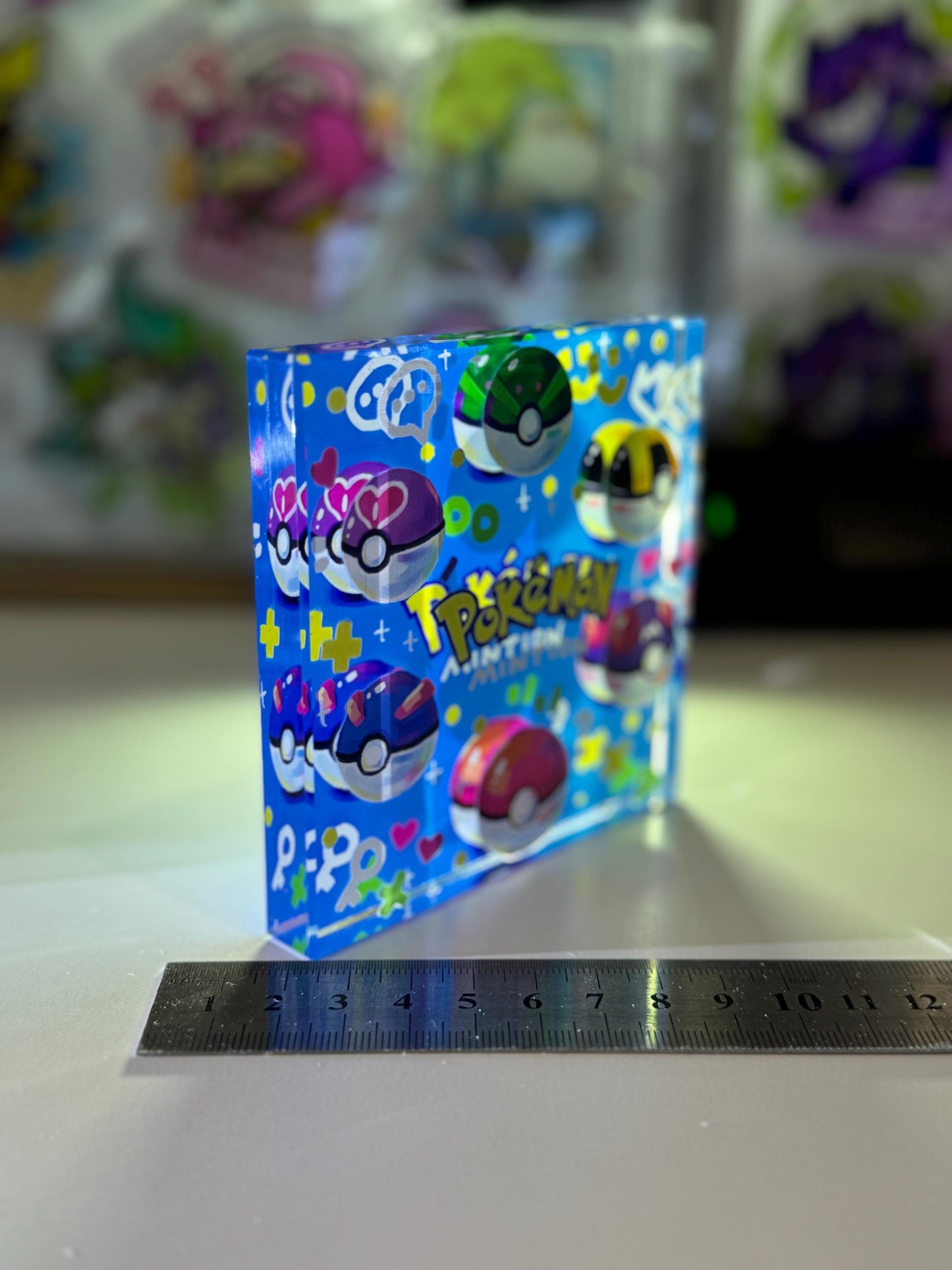 PokeBall CustomMade Pokemon Crystal Acrylic Block 10cmx10cmx1.5cm-Gift For him-Pokemon fan-Pokemon TCG PTCG-Pikachu Charizard Full Art