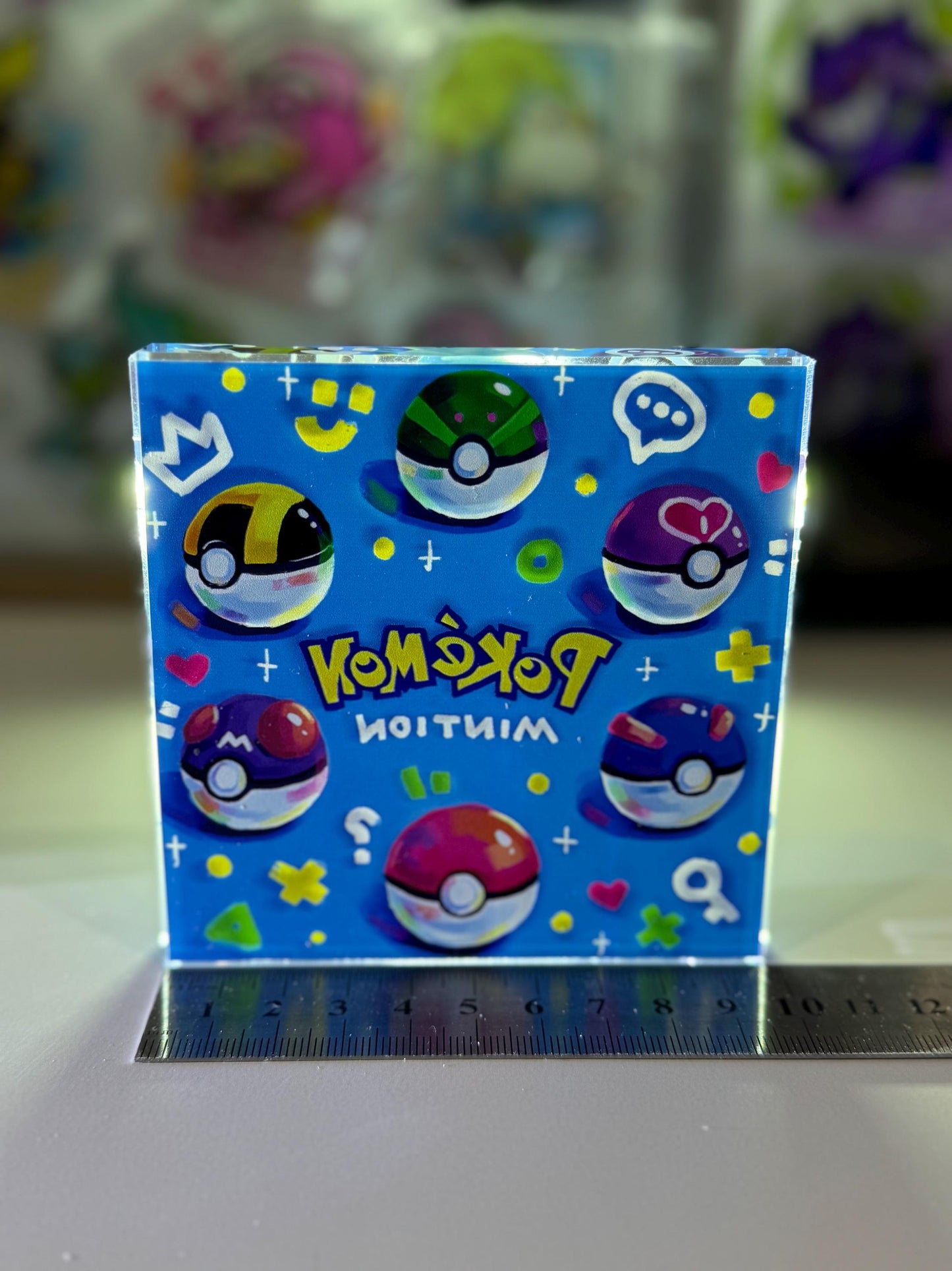 PokeBall CustomMade Pokemon Crystal Acrylic Block 10cmx10cmx1.5cm-Gift For him-Pokemon fan-Pokemon TCG PTCG-Pikachu Charizard Full Art