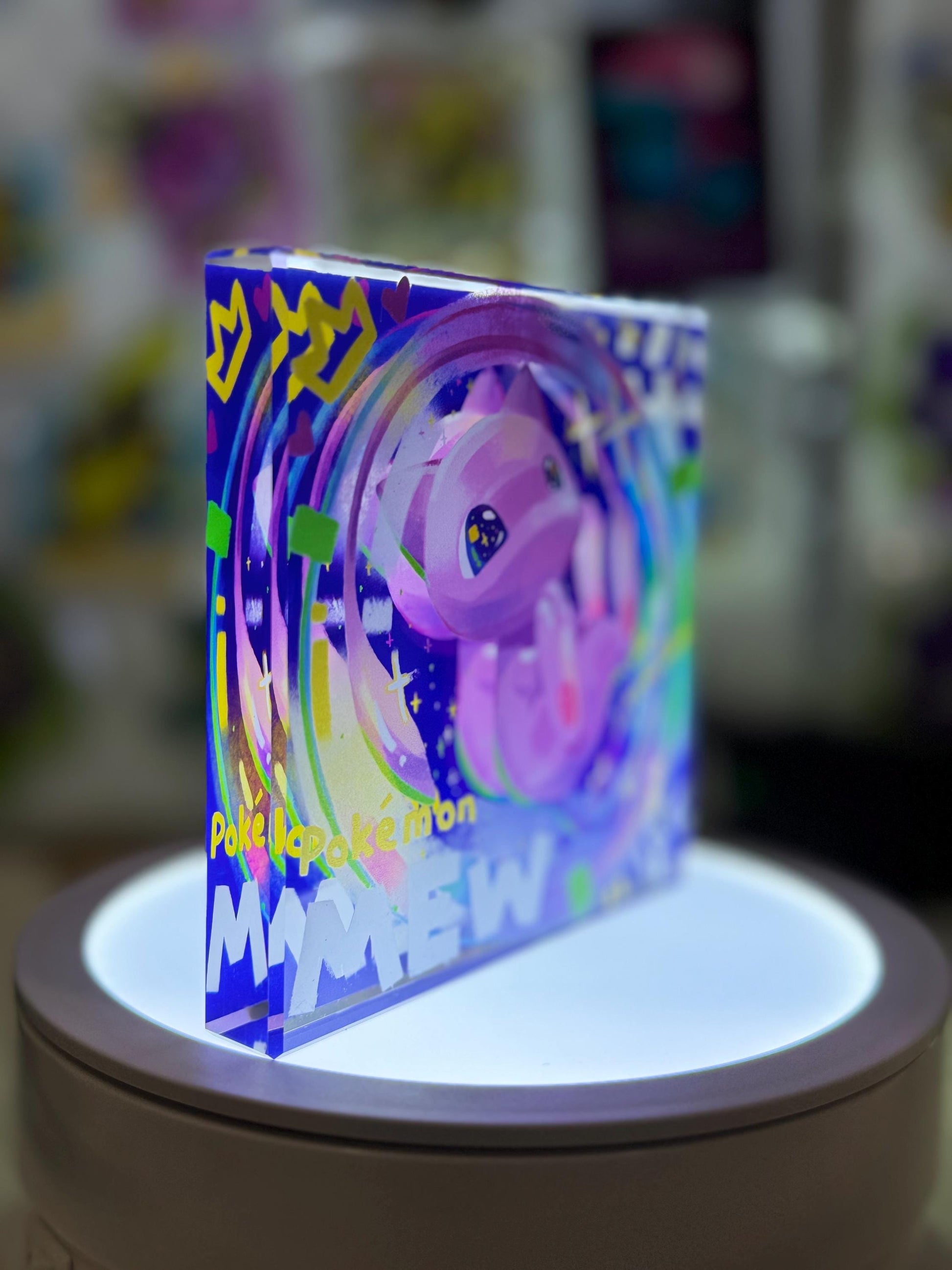 Mew CustomMade Pokemon Crystal Acrylic Block 10x10x1.5cm-Gift For him-Pokemon fan-Pokemon TCG PTCG-Pikachu Charizard Full Art