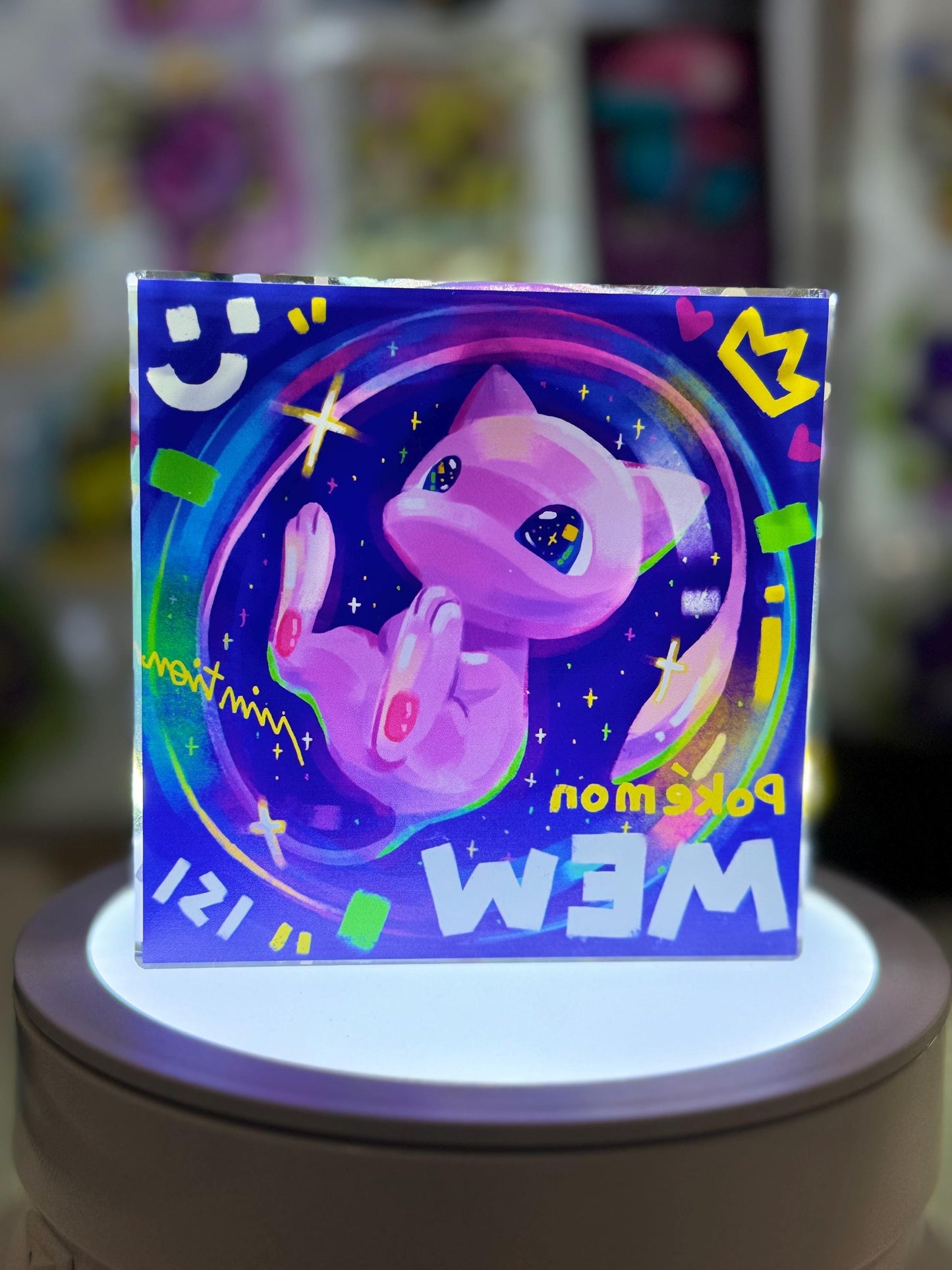 Mew CustomMade Pokemon Crystal Acrylic Block 10x10x1.5cm-Gift For him-Pokemon fan-Pokemon TCG PTCG-Pikachu Charizard Full Art