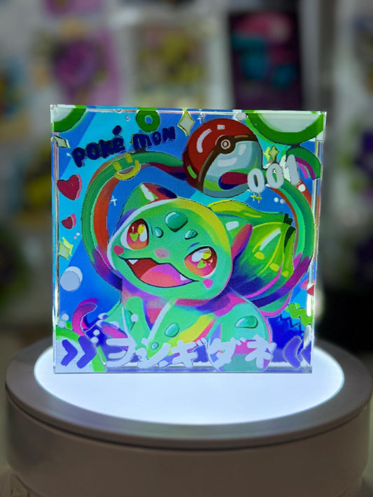 Bulbasaur CustomMade Pokemon Crystal Acrylic Block 10x10x1.5cm-Gift For him-Pokemon fan-Pokemon TCG PTCG-Pikachu Charizard Full Art