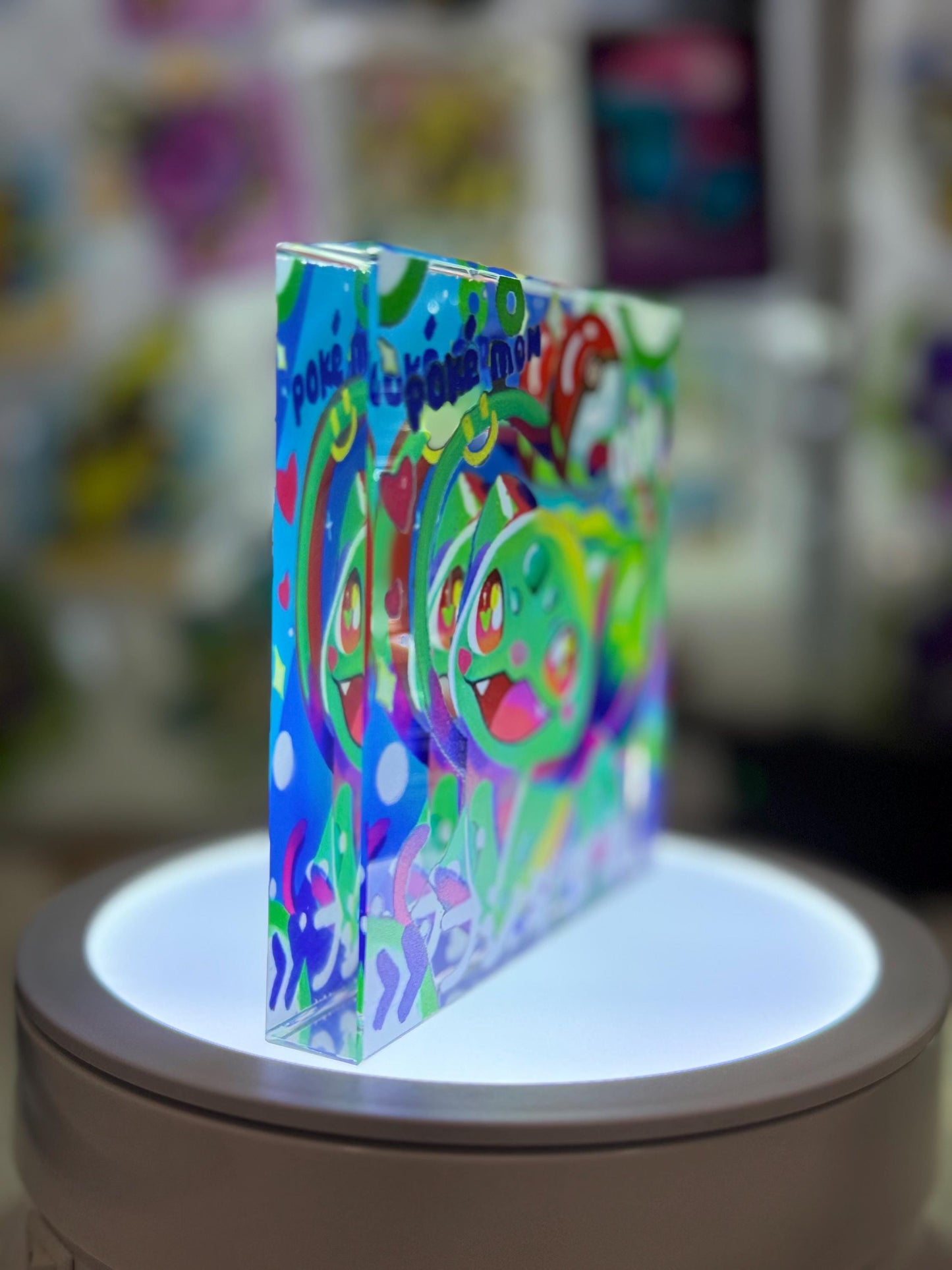 Bulbasaur CustomMade Pokemon Crystal Acrylic Block 10x10x1.5cm-Gift For him-Pokemon fan-Pokemon TCG PTCG-Pikachu Charizard Full Art
