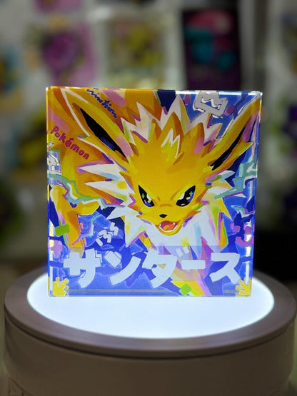 Eevee Jolteon CustomMade Pokemon Crystal Acrylic Block 10x10x1.5cm-Gift For him-Pokemon fan-Pokemon TCG PTCG-Pikachu Charizard Full Art