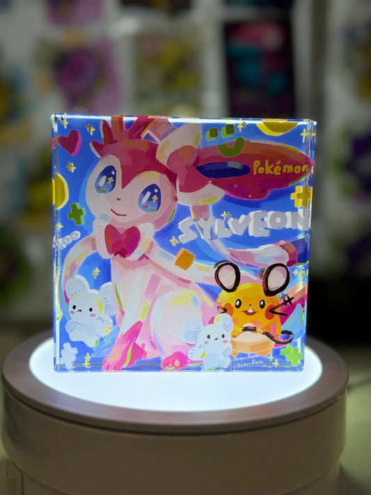 Sylveon CustomMade Pokemon Crystal Acrylic Block 10x10x1.5cm-Gift For him-Pokemon fan-Pokemon TCG PTCG-Pikachu Charizard Full Art