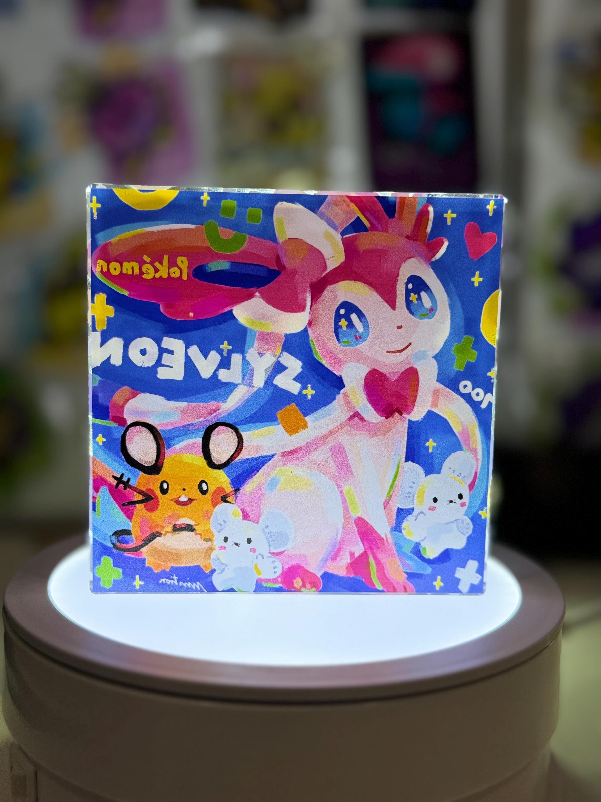 Sylveon CustomMade Pokemon Crystal Acrylic Block 10x10x1.5cm-Gift For him-Pokemon fan-Pokemon TCG PTCG-Pikachu Charizard Full Art