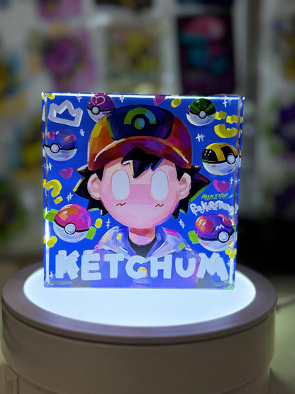 Ash CustomMade Pokemon Crystal Acrylic Block 10cmx10cmx1.5cm-Gift For him-Pokemon fan-Pokemon TCG PTCG-Pikachu Charizard Full Art