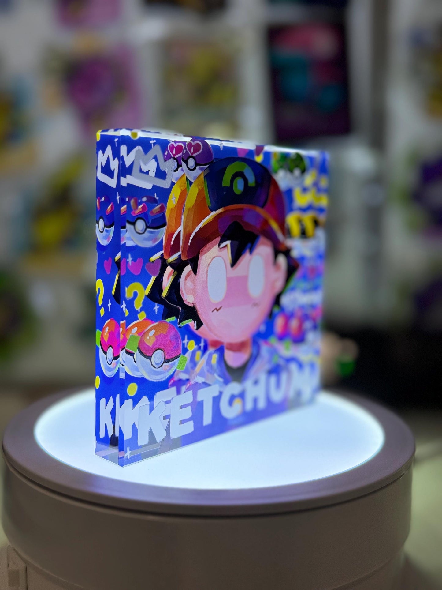 Ash CustomMade Pokemon Crystal Acrylic Block 10cmx10cmx1.5cm-Gift For him-Pokemon fan-Pokemon TCG PTCG-Pikachu Charizard Full Art