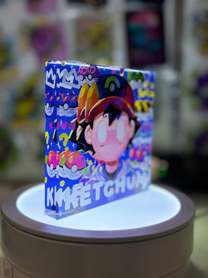 Ash CustomMade Pokemon Crystal Acrylic Block 10cmx10cmx1.5cm-Gift For him-Pokemon fan-Pokemon TCG PTCG-Pikachu Charizard Full Art