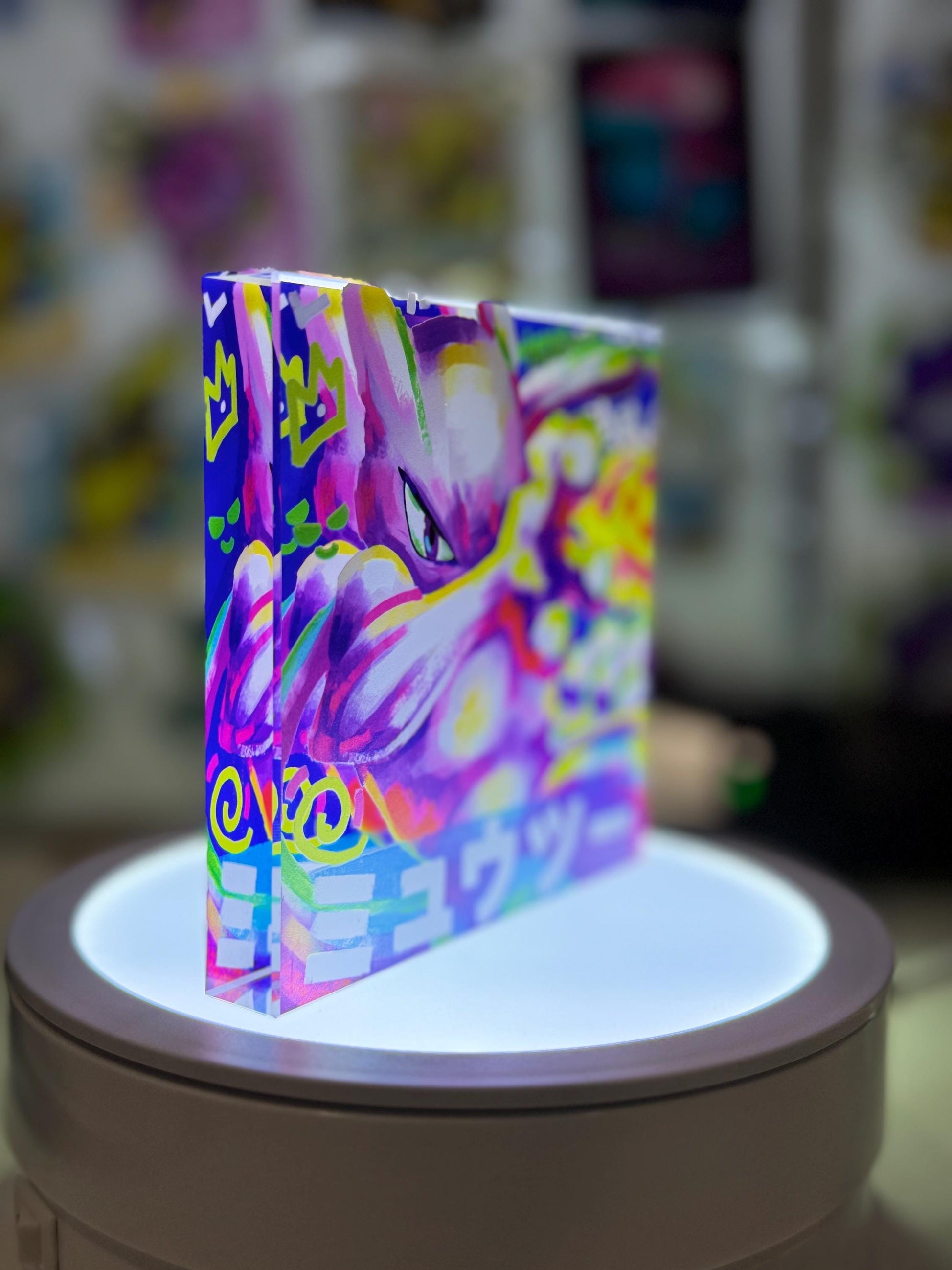 Mewtwo CustomMade Pokemon Crystal Acrylic Block 10x10x1.5cm-Gift For him-Pokemon fan-Pokemon TCG PTCG-Pikachu Charizard Full Art