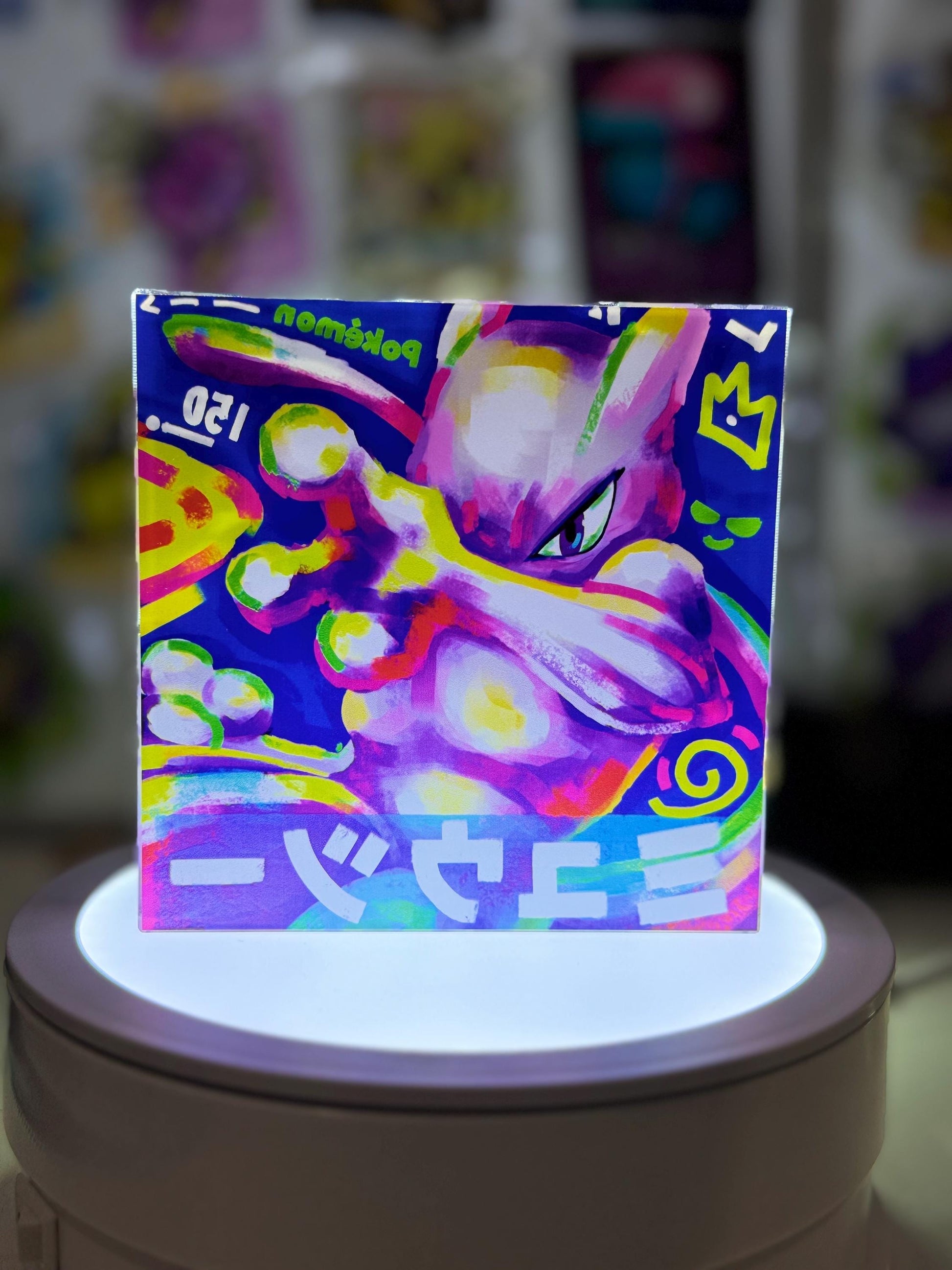 Mewtwo CustomMade Pokemon Crystal Acrylic Block 10x10x1.5cm-Gift For him-Pokemon fan-Pokemon TCG PTCG-Pikachu Charizard Full Art