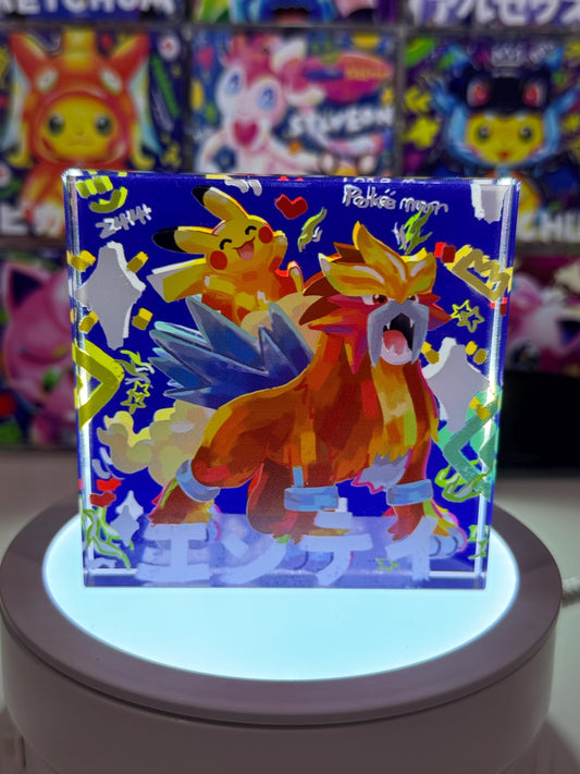Entei Pika CustomMade Pokemon Crystal Acrylic Block 10cmx10cmx1.5cm-Gift For him-Pokemon fan-Pokemon TCG PTCG-Pikachu Charizard Full Art