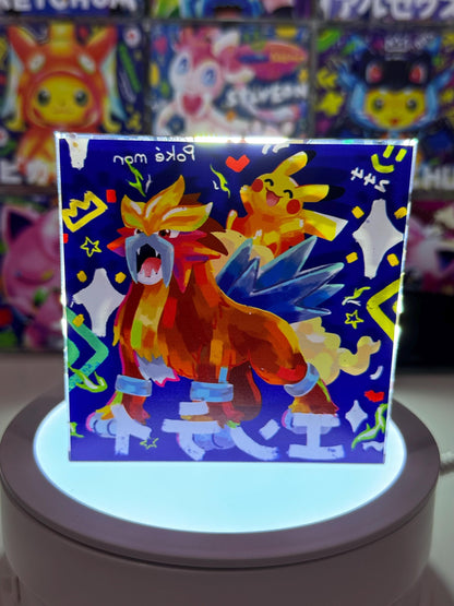 Entei Pika CustomMade Pokemon Crystal Acrylic Block 10cmx10cmx1.5cm-Gift For him-Pokemon fan-Pokemon TCG PTCG-Pikachu Charizard Full Art