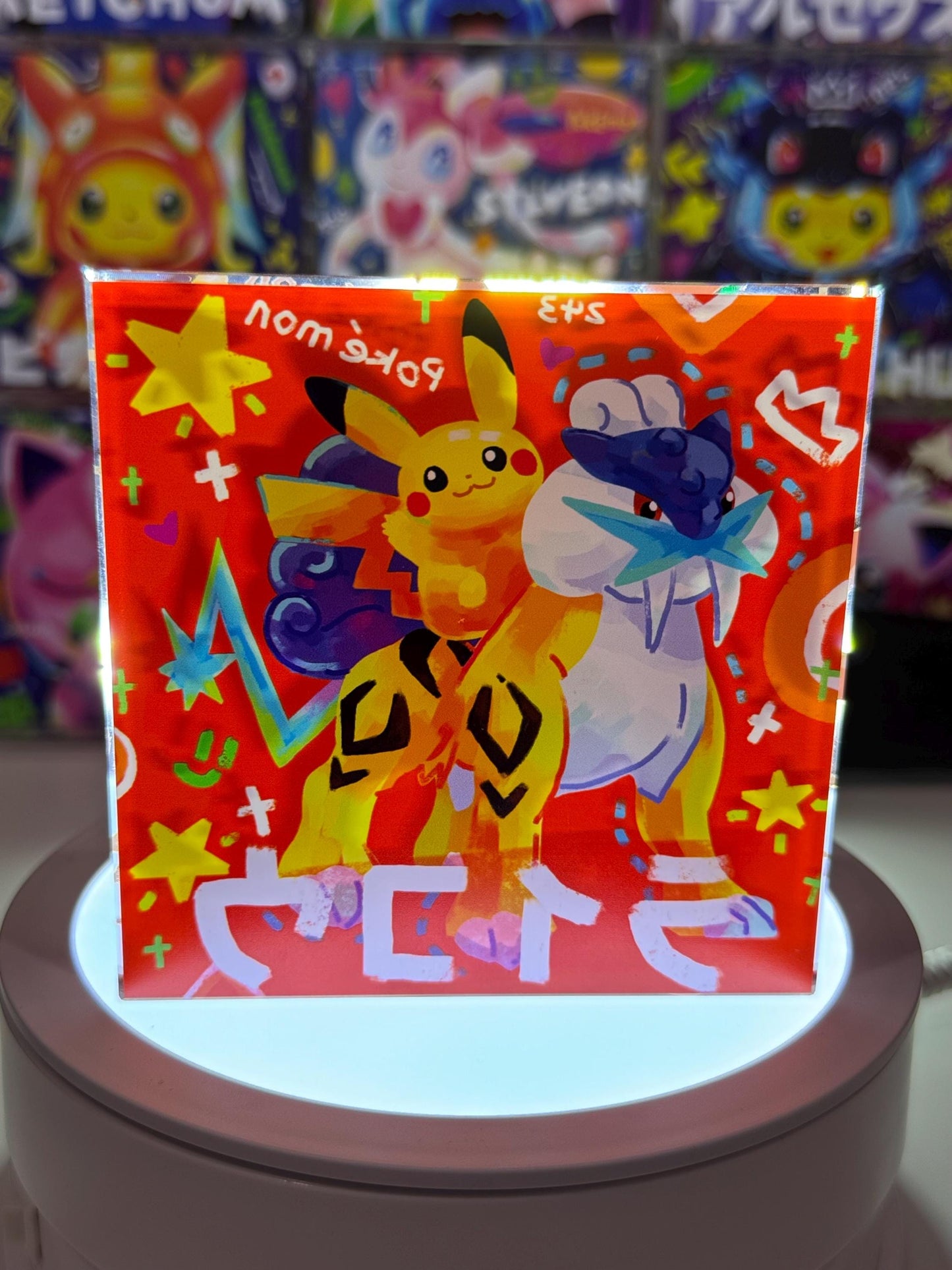 Raikou Pika CustomMade Pokemon Crystal Acrylic Block 10cmx10cmx1.5cm-Gift For him-Pokemon fan-Pokemon TCG PTCG-Pikachu Charizard Full Art